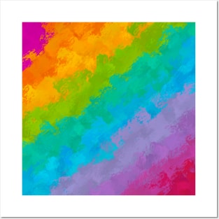 Bright Diagonal Painterly Rainbow Posters and Art